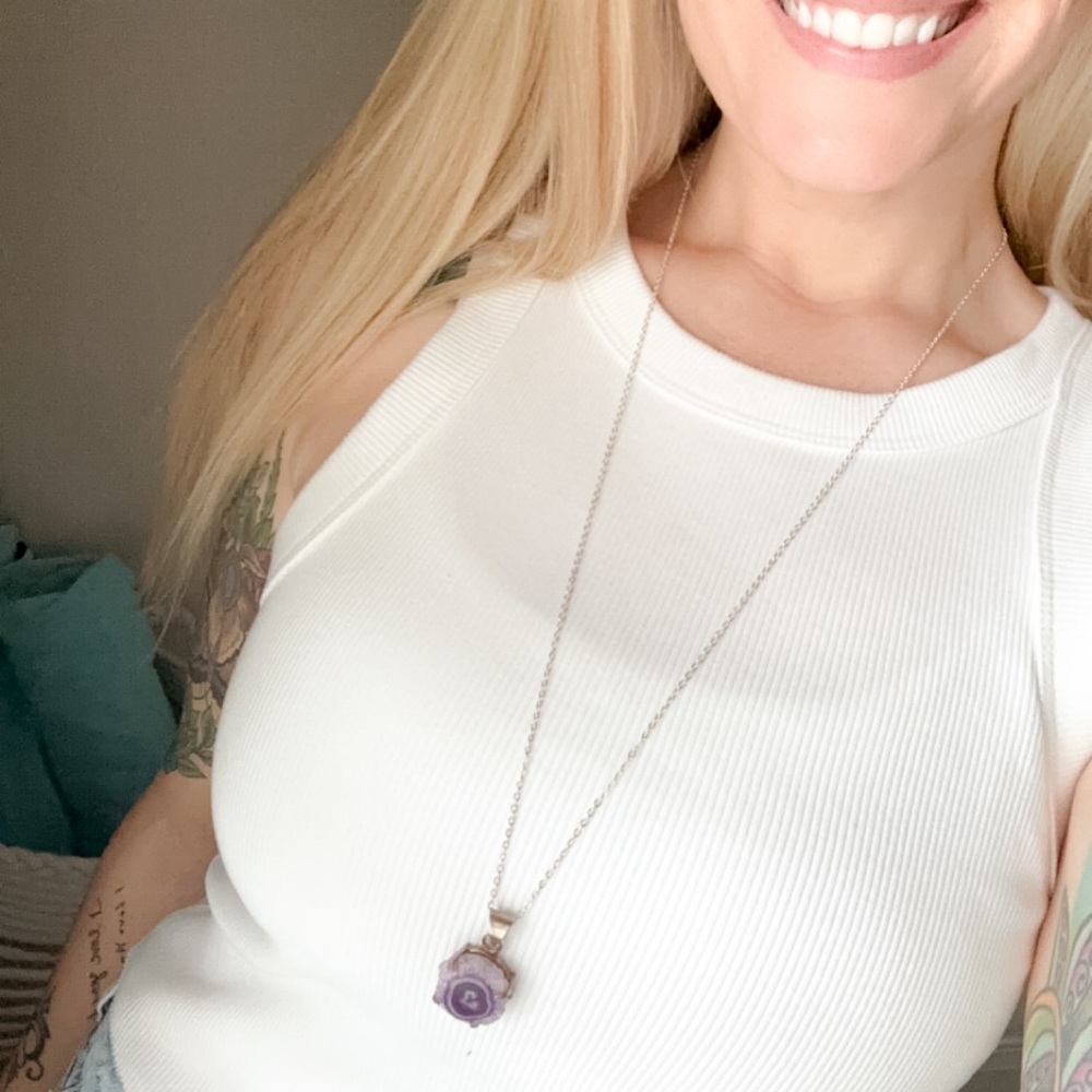 Purple Solar Quartz Silver Necklace